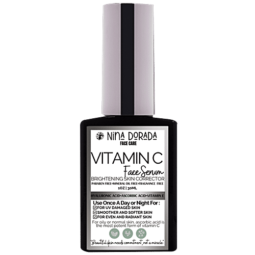 Nina Dorada Vitamin C Serum With L-Ascorbic Acid, Hyaluronic Acid & Vitamin E, Luminous & Hydrated Skin, Matte Finish, 30 ml  
