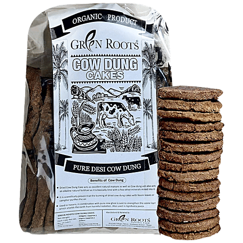 Green Roots Pure Desi Cow Dung Cakes - Organic, Eco-Friendly, Natural Fertiliser, Chemical Free, Diameter 8 Cm, 25 pcs (550 g Approx) 
