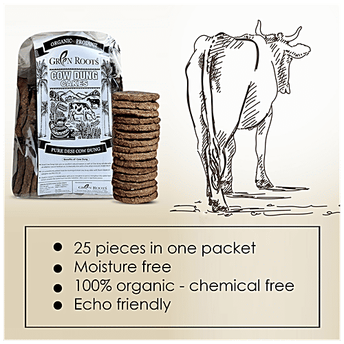 Green Roots Pure Desi Cow Dung Cakes - Organic, Eco-Friendly, Natural Fertiliser, Chemical Free, Diameter 8 Cm, 25 pcs (550 g Approx) 
