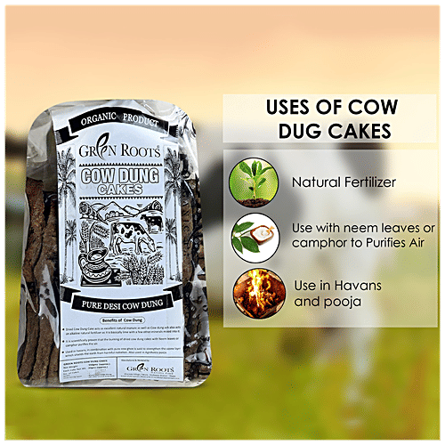 Green Roots Pure Desi Cow Dung Cakes - Organic, Eco-Friendly, Natural Fertiliser, Chemical Free, Diameter 8 Cm, 25 pcs (550 g Approx) 