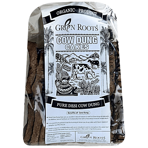 Green Roots Pure Desi Cow Dung Cakes - Organic, Eco-Friendly, Natural Fertiliser, Chemical Free, Diameter 8 Cm, 25 pcs (550 g Approx) 