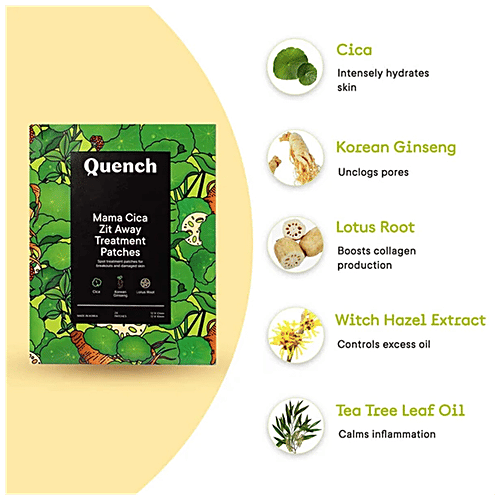 Quench Botanics Mama Cica Zit Away Spot Treatment Patches - Heals Pimples, Breakouts, & Damaged Skin, 24 pcs