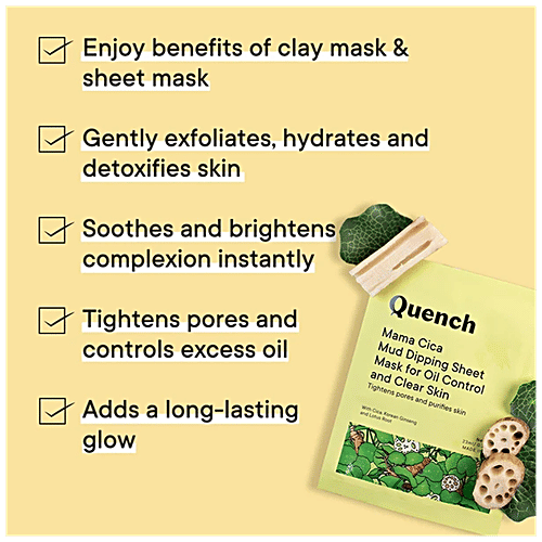 Quench Botanics Mama Cica Mud Dipping Sheet Mask - Korean Ginseng, For Oil Control & Clear Skin, 23 ml  