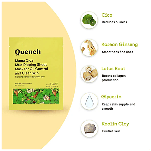 Quench Botanics Mama Cica Mud Dipping Sheet Mask - Korean Ginseng, For Oil Control & Clear Skin, 23 ml  