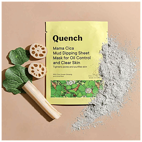 Quench Botanics Mama Cica Mud Dipping Sheet Mask - Korean Ginseng, For Oil Control & Clear Skin, 23 ml  