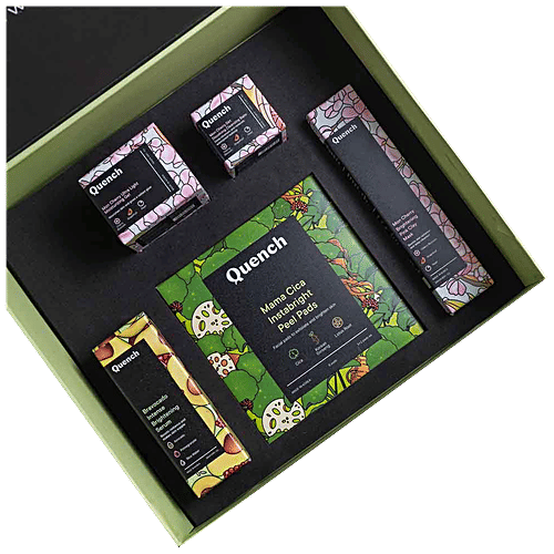 Quench Botanics Way To Glow Kit - Cleansing Balm, Peel Pads, Pink Clay Mask, Brightening Serum & Moisturizing Gel, 5 pcs  