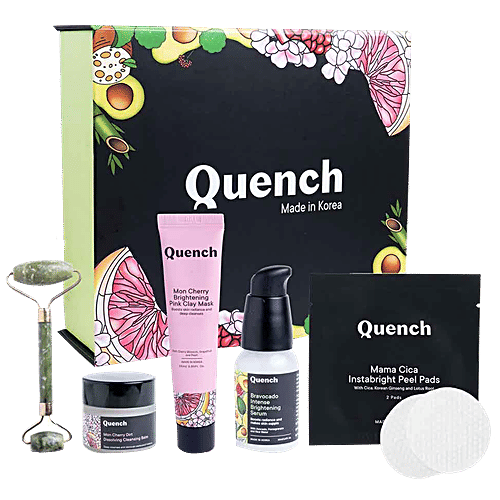 Quench Botanics Way To Glow Kit - Cleansing Balm, Peel Pads, Pink Clay Mask, Brightening Serum & Moisturizing Gel, 5 pcs  