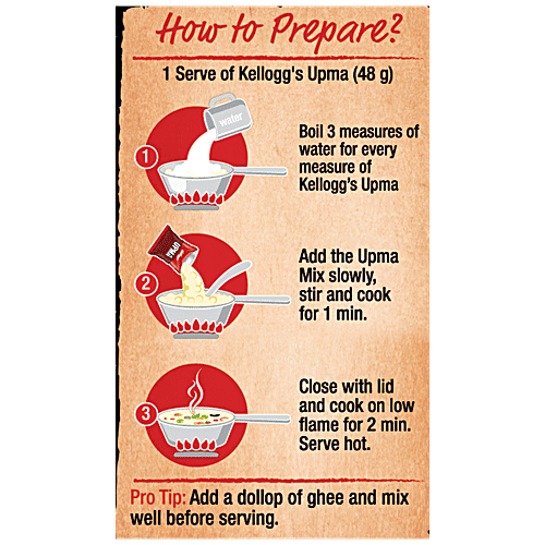 Kellogg's Upma - Veggie Masala Burst, With Real Grains, Peanuts & Pulses, Breakfast Cereal, 260 g  