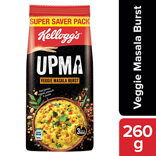 Kellogg's Upma - Veggie Masala Burst, With Real Grains, Peanuts & Pulses, Breakfast Cereal, 260 g  
