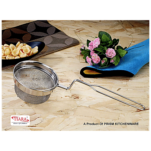 Tiara Stainless Steel Deep Fry Mesh Strainer - Poha Jhara, Elegant Design, No.2, 1 pc  