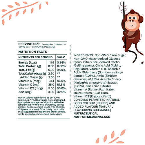 O'ZIVA Kids - Superfood Immunity Multi Gummies, With Natural Vitamins, Orange Flavour, 30 pcs