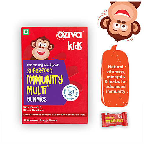 O'ZIVA Kids - Superfood Immunity Multi Gummies, With Natural Vitamins, Orange Flavour, 30 pcs