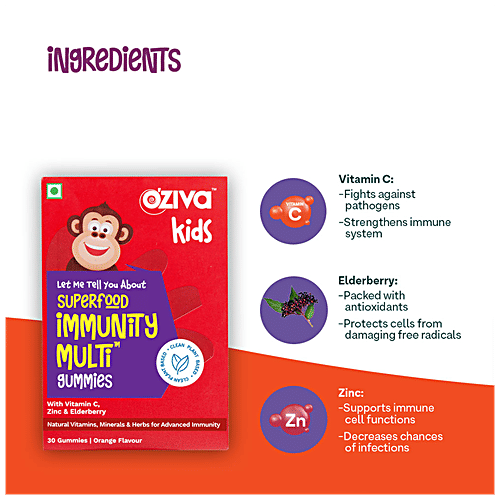 O'ZIVA Kids - Superfood Immunity Multi Gummies, With Natural Vitamins, Orange Flavour, 30 pcs
