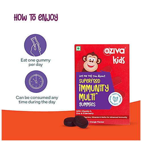 O'ZIVA Kids - Superfood Immunity Multi Gummies, With Natural Vitamins, Orange Flavour, 30 pcs