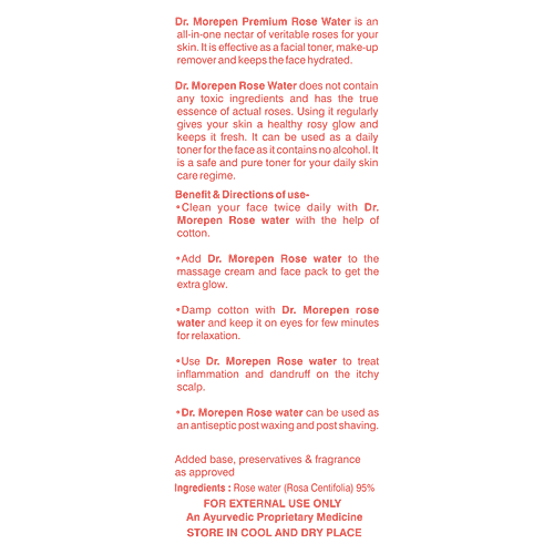 Dr. Morepen Rose Water With Mist Spray Pump - Pure & Natural, Herbal, Hydrating, For All Skin Types, 100 ml  