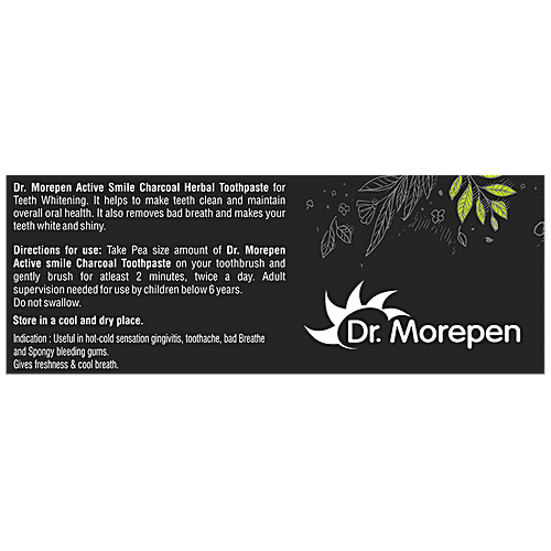 Dr. Morepen Active Smile Teeth Whitening Toothpaste - Charcoal, Removes Bad Breath, For Oral Care, Mint, 100 g