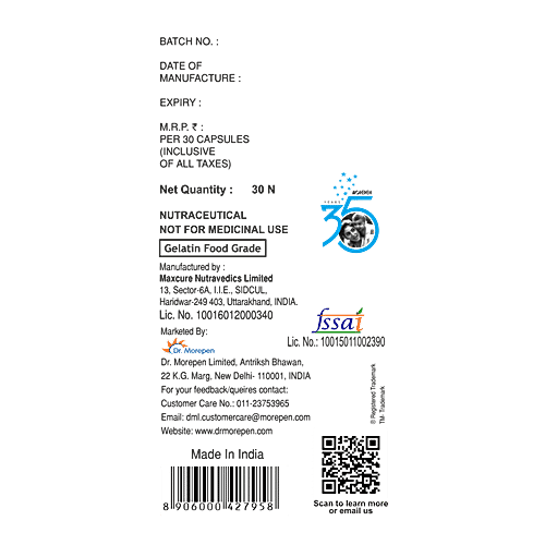 Dr. Morepen Krilliq Krill Oil Softgels Capsules - 1000mg, With CoenZyme Q10, For Healthy Heart, Brain, Liver & Skin, 30 pcs