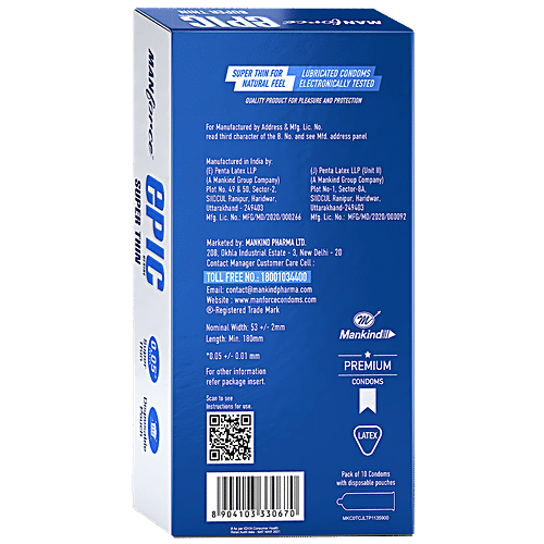 Manforce Condoms Epic Desire - Super Thin Premium Condoms, For Men, Silk Chocolate Flavour, Disposable Pouch, 10 pcs  
