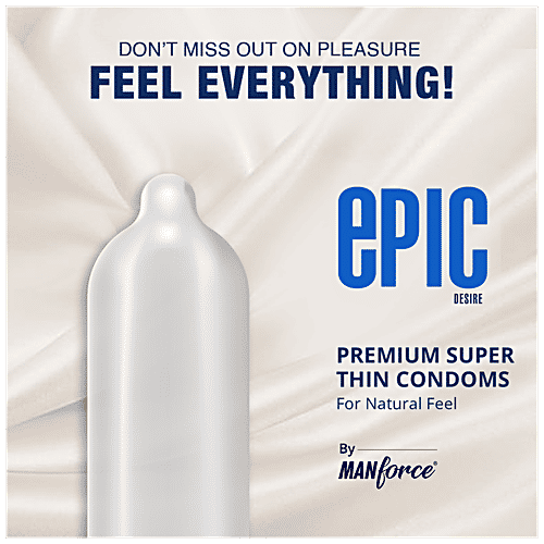 Manforce Condoms Epic Desire - Super Thin Premium Condoms, For Men, Silk Chocolate Flavour, Disposable Pouch, 10 pcs  