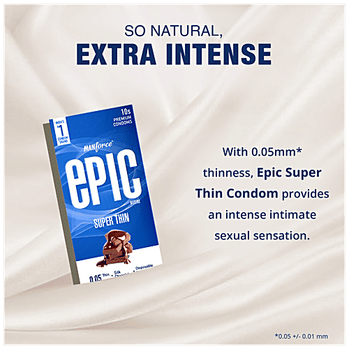Manforce Condoms Epic Desire - Super Thin Premium Condoms, For Men, Silk Chocolate Flavour, Disposable Pouch, 10 pcs  
