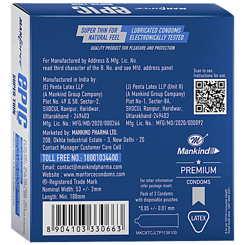 Manforce Condoms Epic Desire - Super Thin Premium Condoms, For Men, Silk Chocolate Flavour, Disposable Pouch, 3 pcs  