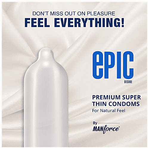 Manforce Condoms Epic Desire - Super Thin Premium Condoms, For Men, Silk Chocolate Flavour, Disposable Pouch, 3 pcs  