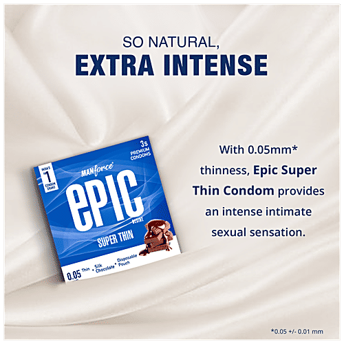 Manforce Condoms Epic Desire - Super Thin Premium Condoms, For Men, Silk Chocolate Flavour, Disposable Pouch, 3 pcs  