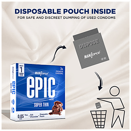 Manforce Condoms Epic Desire - Super Thin Premium Condoms, For Men, Silk Chocolate Flavour, Disposable Pouch, 3 pcs  