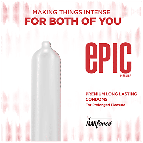 Manforce Condoms Epic Pleasure - Long Lasting Premium Condoms, For Men, Super Thin, Raspberry Flavour, Disposable Pouch, 3 pcs  