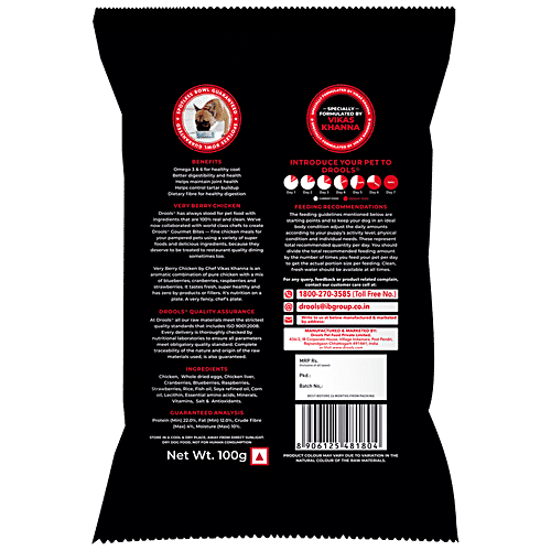 Drools Gourmet Bites Dog Food - Very Berry Chicken, Vikas Khanna Recipe, For Puppies, 100 g