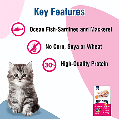 Kitty Yums Kitten Dry Cat Food - Ocean Fish, Sardine & Mackerel, Complete Nutrition, For 1-12 Months, 50 g