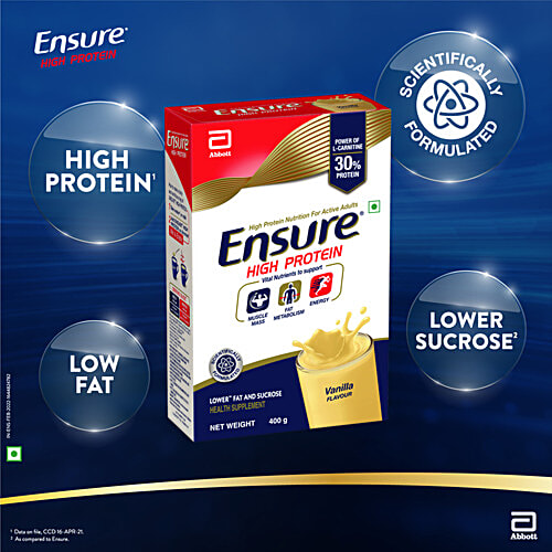 Ensure High Protein Drink - For Physically Active Adults, Vanilla Flavour, 400 g Box