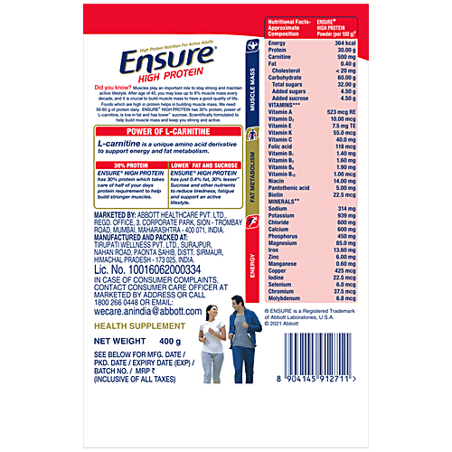 Ensure High Protein Drink - For Physically Active Adults, Vanilla Flavour, 400 g Box