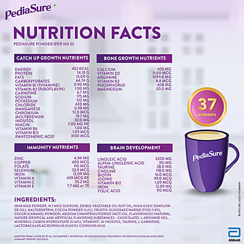 Pediasure Zero Sucrose Nutrition Drink - Vanilla Flavour, Nutrition For Kids Growth, 400 g Box Contains Zero Sugar, Scientifically Designed Nutrition For Kids