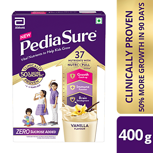Pediasure Zero Sucrose Nutrition Drink - Vanilla Flavour, Nutrition For Kids Growth, 400 g Box Contains Zero Sugar, Scientifically Designed Nutrition For Kids