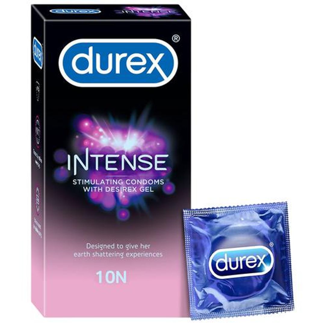 Durex Intense Stimulating Condoms With Desirex Gel - Extra Dotted & Ribbed, 10 pcs 