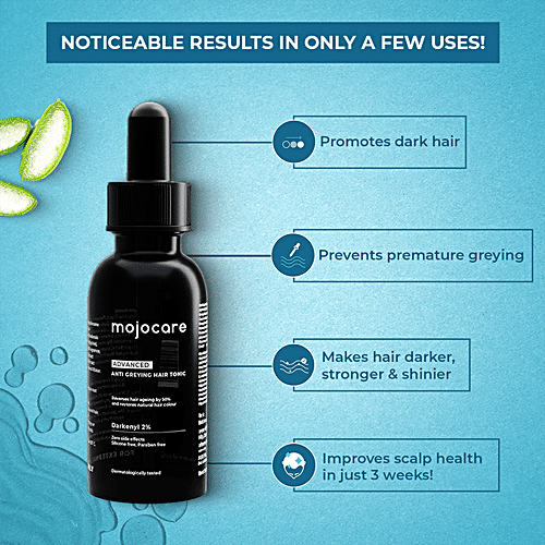 Mojocare Advanced Anti-Greying Hair Tonic - With Aloe Vera, No Side Effects, Paraben Free, 30 ml Enhances Hair Strength & Shine, Makes Hair Darker & Prevents Premature Greying, Silicone Free, For Men & Women