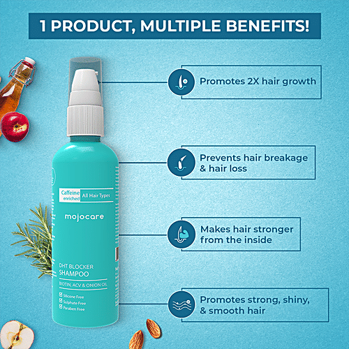 Mojocare DHT Blocker Shampoo - Apple Cider Vinegar, Almond Oil & Biotin, No Side Effects, 200 ml Fights Hair Fall, Increases Hair Thickness, Sulphate & Paraben Free