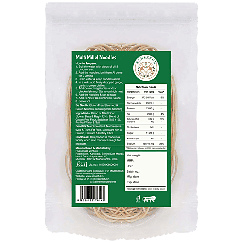 Senseful Multi Millet Noodles - Gluten Free & Nutritious, Non-fried, No Cholesterol, No Transfat, 200 g Pouch 