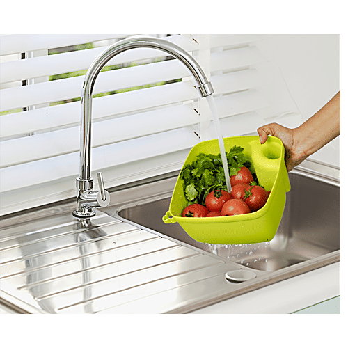 Swastik Plastic Fruit & Vegetable Colander - Green, Sturdy, Long Lasting & Durable, 1 pc  