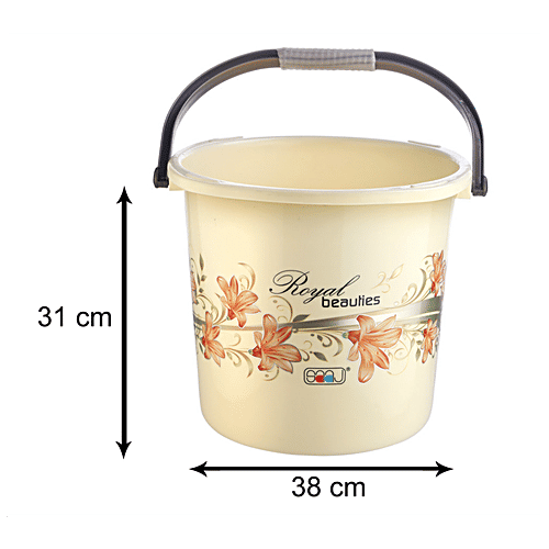 Swastik Water Bucket - Square, Ivory, Floral Printed, Sturdy, Long Lasting & Durable, 25 L