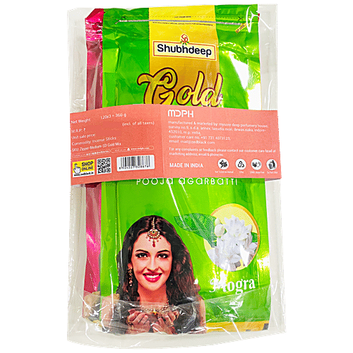 Zed Black Agarbatti / Incense Sticks - Shubhdeep Gold Mix, Rose, Mogra & Sandal, For Pooja Use, 360 g (Pack of 3) 