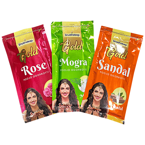Zed Black Agarbatti / Incense Sticks - Shubhdeep Gold Mix, Rose, Mogra & Sandal, For Pooja Use, 360 g (Pack of 3) 