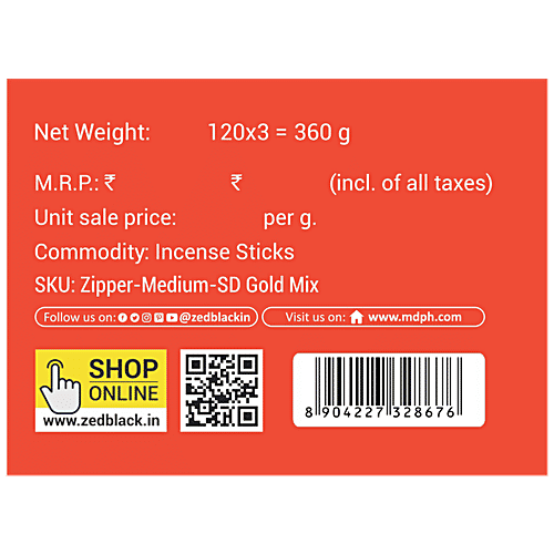 Zed Black Agarbatti / Incense Sticks - Shubhdeep Gold Mix, Rose, Mogra & Sandal, For Pooja Use, 360 g (Pack of 3) 