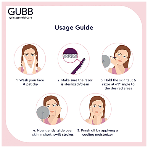 Gubb Face & Eyebrow Razor - Can Be Used On Upper Lips, Chin, Peach Fuzz, 3 pcs