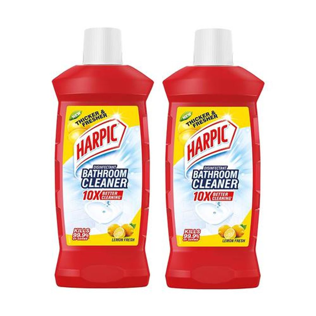 Harpic Disinfectant Bathroom Cleaner Liquid - Removes Tough Stains, Lemon Fragrance, 1 L (Pack of 2)