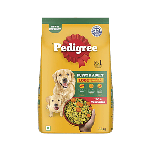 Pedigree Adult & Puppy Dry Dog Food, 100% Vegetarian, 2.8 kg, 100% Complete & Balanced Food for Dogs & Puppies, 2.8 kg Healthy Muscles & Bones, Completed & Balanced Food, Shinier Coat