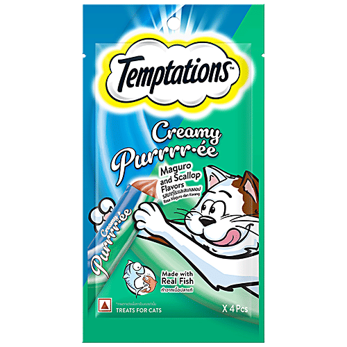 Buy Temptations Creamy Purrrree Cat Treats, Maguro and Scallop Flavors Online at Best Price of