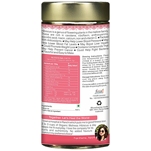 Organic Wellness Hibiscus Tea - May Help Lower Blood Pressure, 100 g Tin 