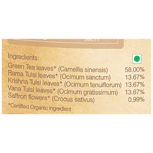 Organic Wellness Tulsi Green Tea & Saffron - Relieves Stress, Antioxidant Rich, 100 g Tin 